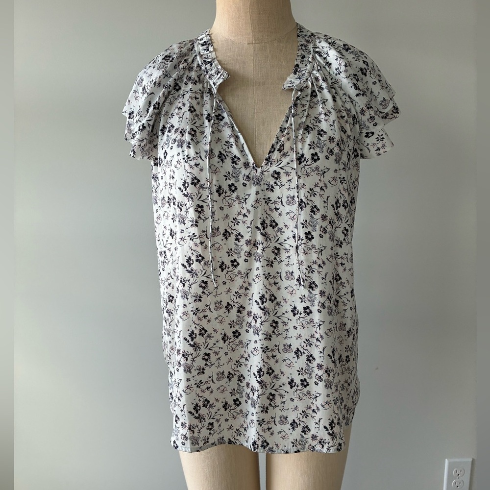 Banana Republic Silky Floral Short Sleeve Blouse